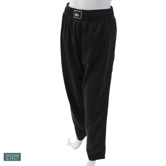 Alo Yoga Prizewinner Track Pants Black Wide Leg Logo Waistband Athleisure Small - Picture 3 of 13